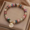 Natural stone colored beaded crystal bracelet for women, 2024 new light luxury niche peace pendant bracelet, fashionable and trendy jewelry Item Picture